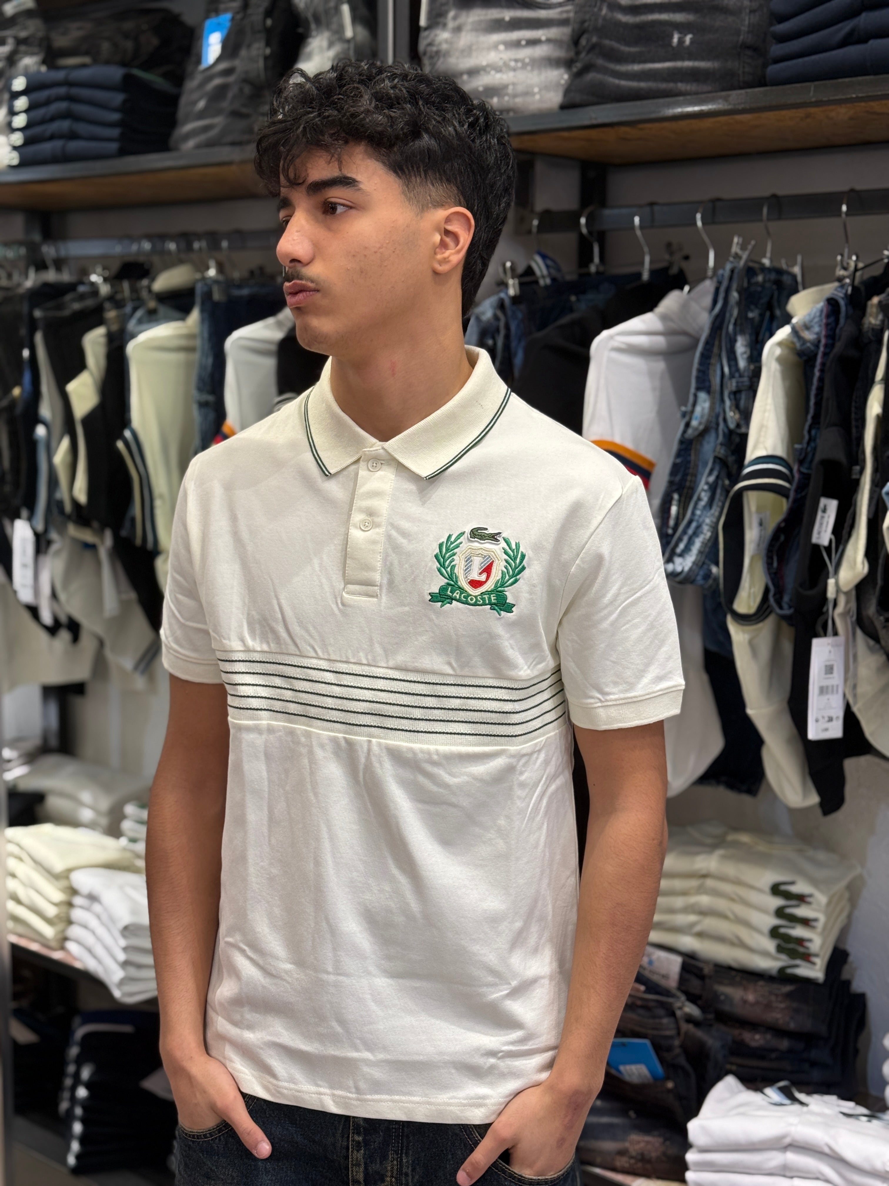 Polo Lacoste Bianca Righe