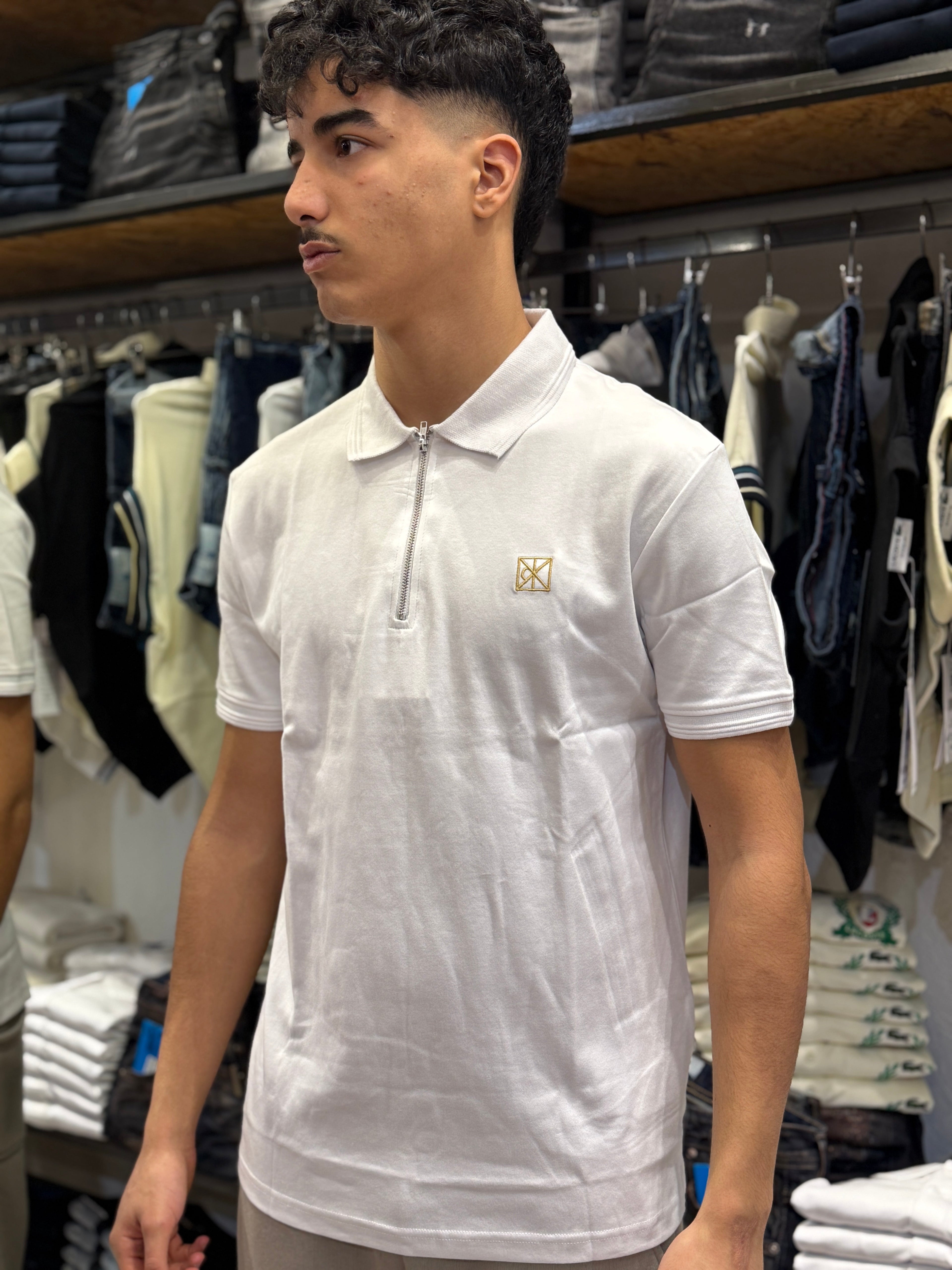 Polo Bianca con Logo gold e Zip
