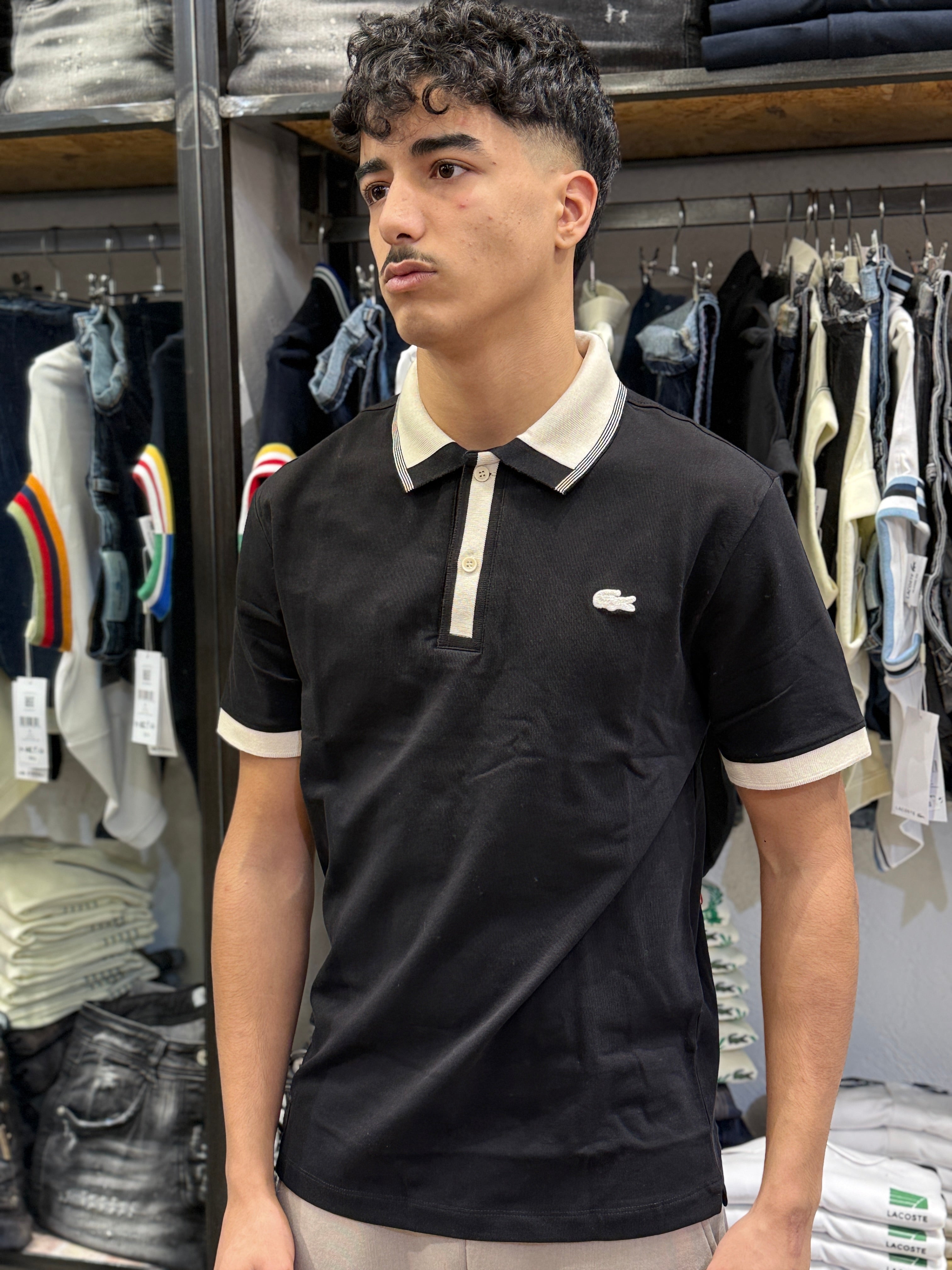 Polo Lacoste Black Contrast Collar
