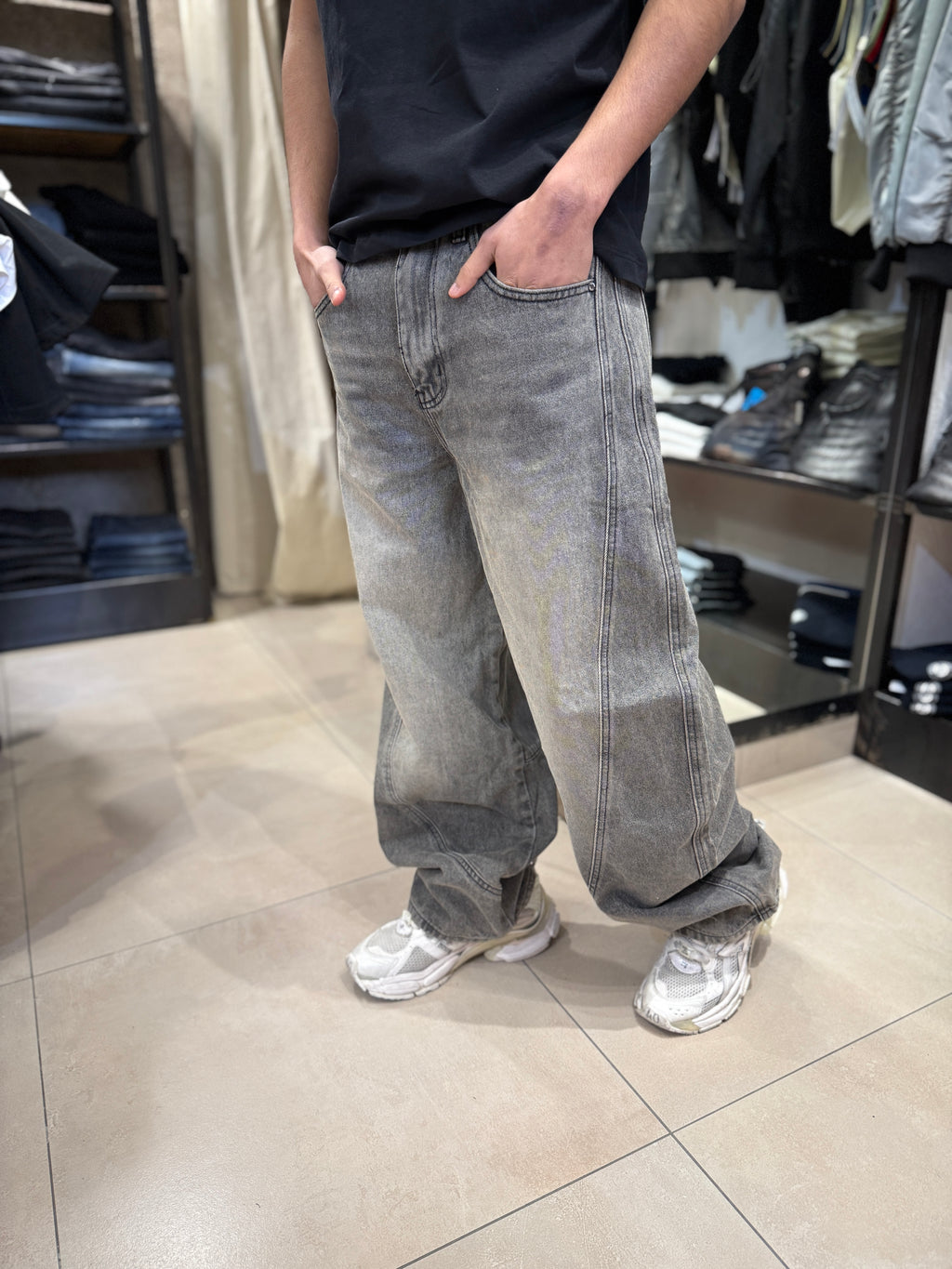 Jeans Balloon Fit Grigio Vintage